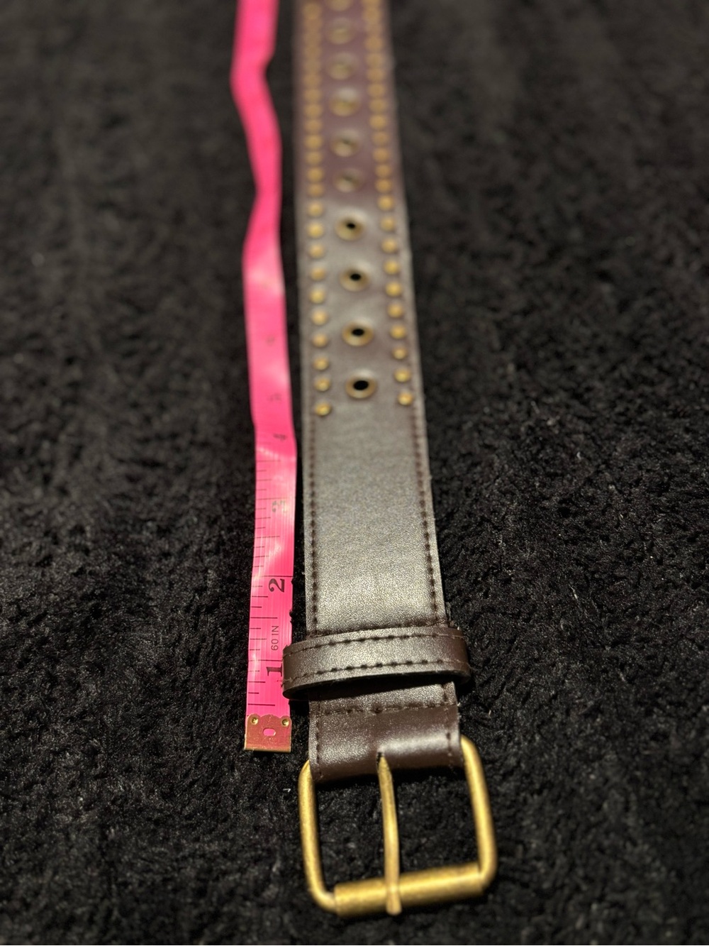 Classic Brown Leather Belt with Brass Buckle studded - Women Accessories M/L